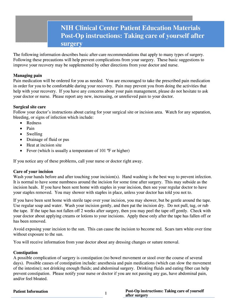 Surgery Post Op Instructions Fill Online Printable Fillable Blank PdfFiller
