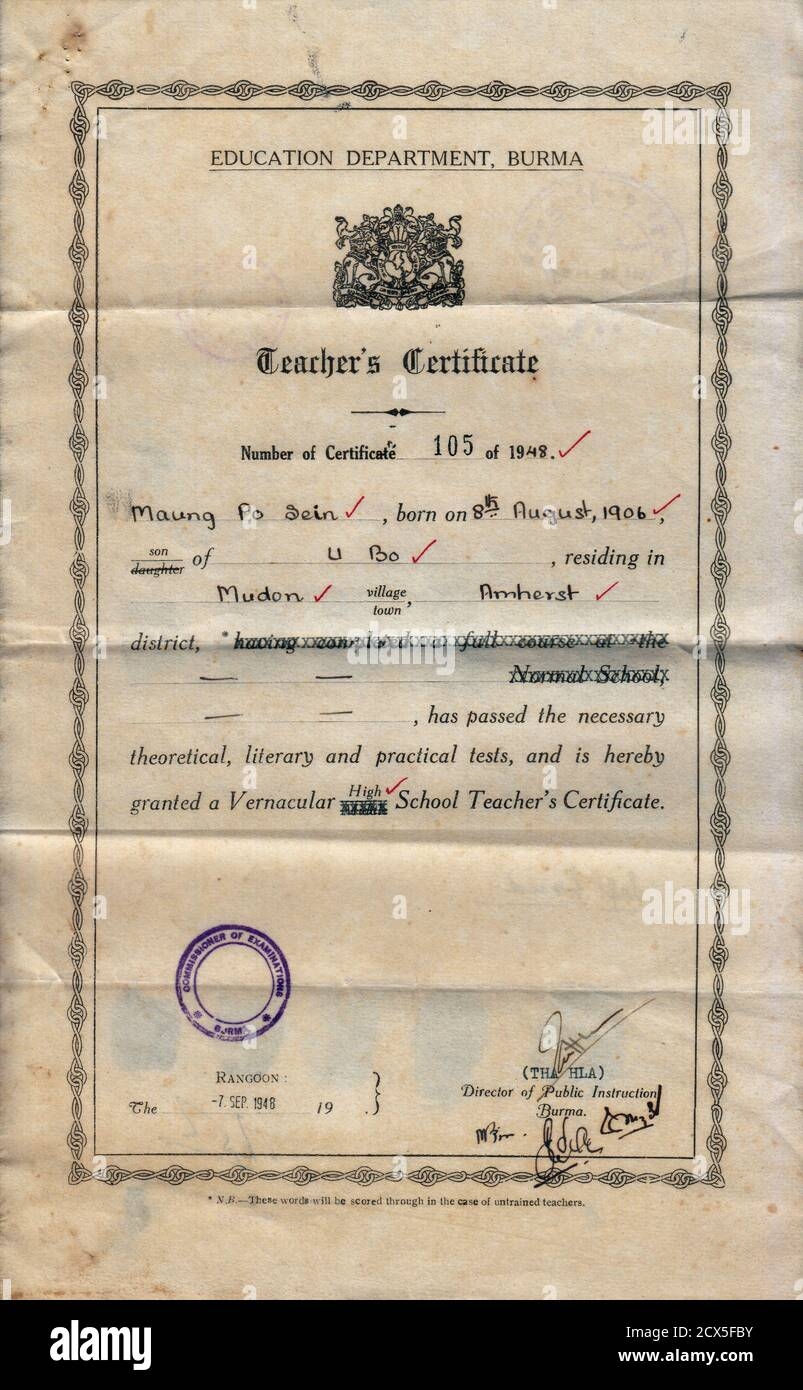 Teachers Certificate Hi res Stock Photography And Images Alamy