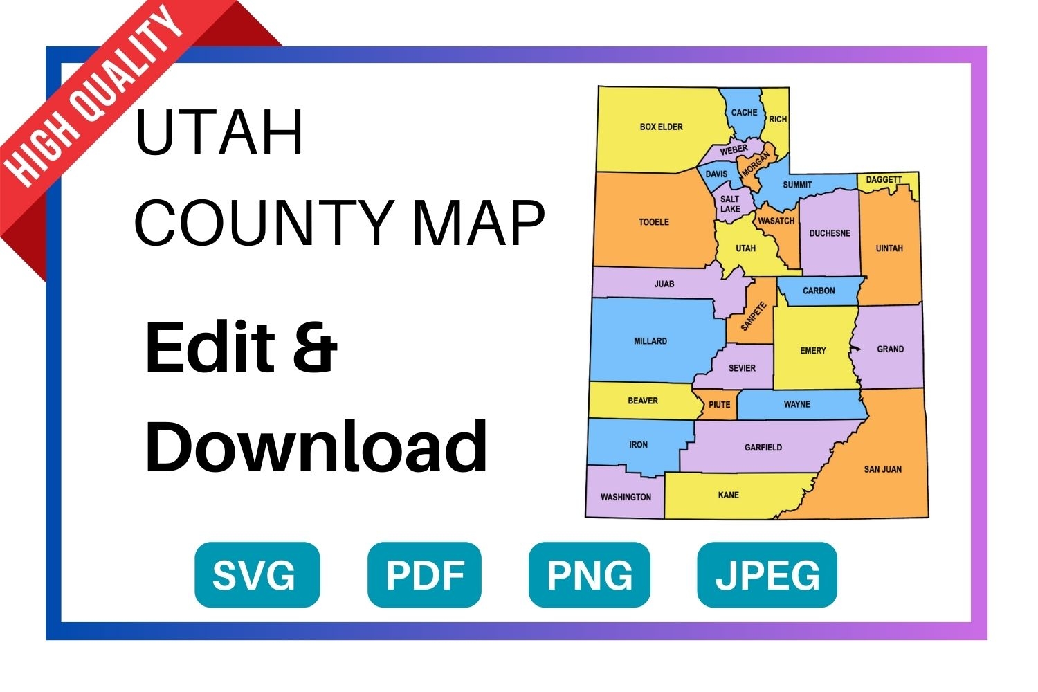 Utah County Map Editable Printable State County Maps