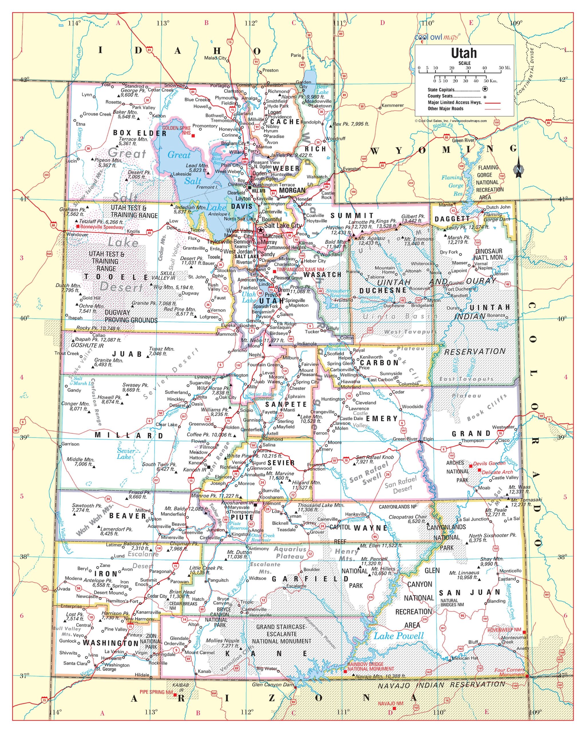Utah State Wall Map Large Print Poster 24 wx30 h Etsy Israel