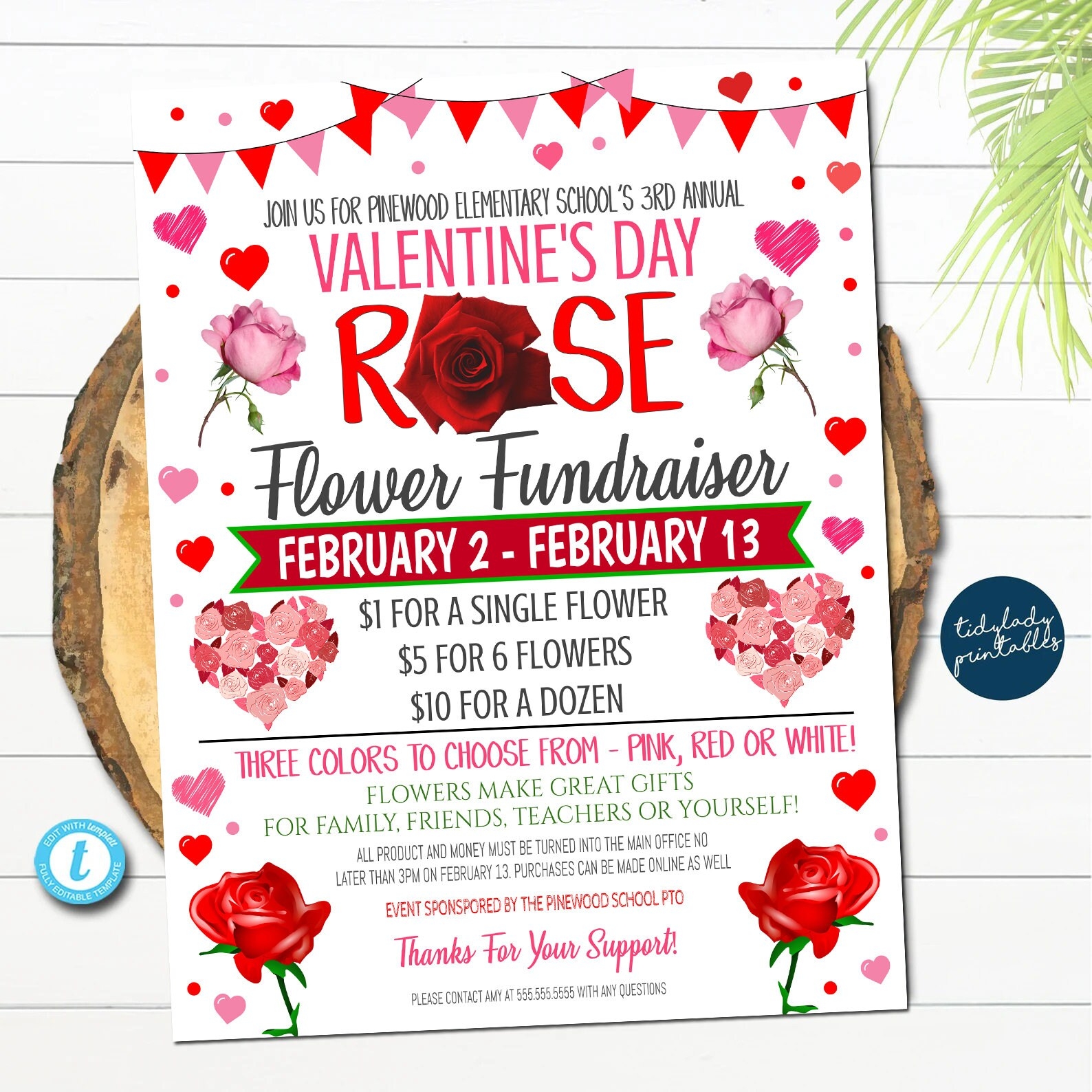Valentine s Day Rose Flower Fundraiser Flyer Printable Invite Community Event Church School Pto Pta Fundraiser Invitation TEMPLATE Etsy