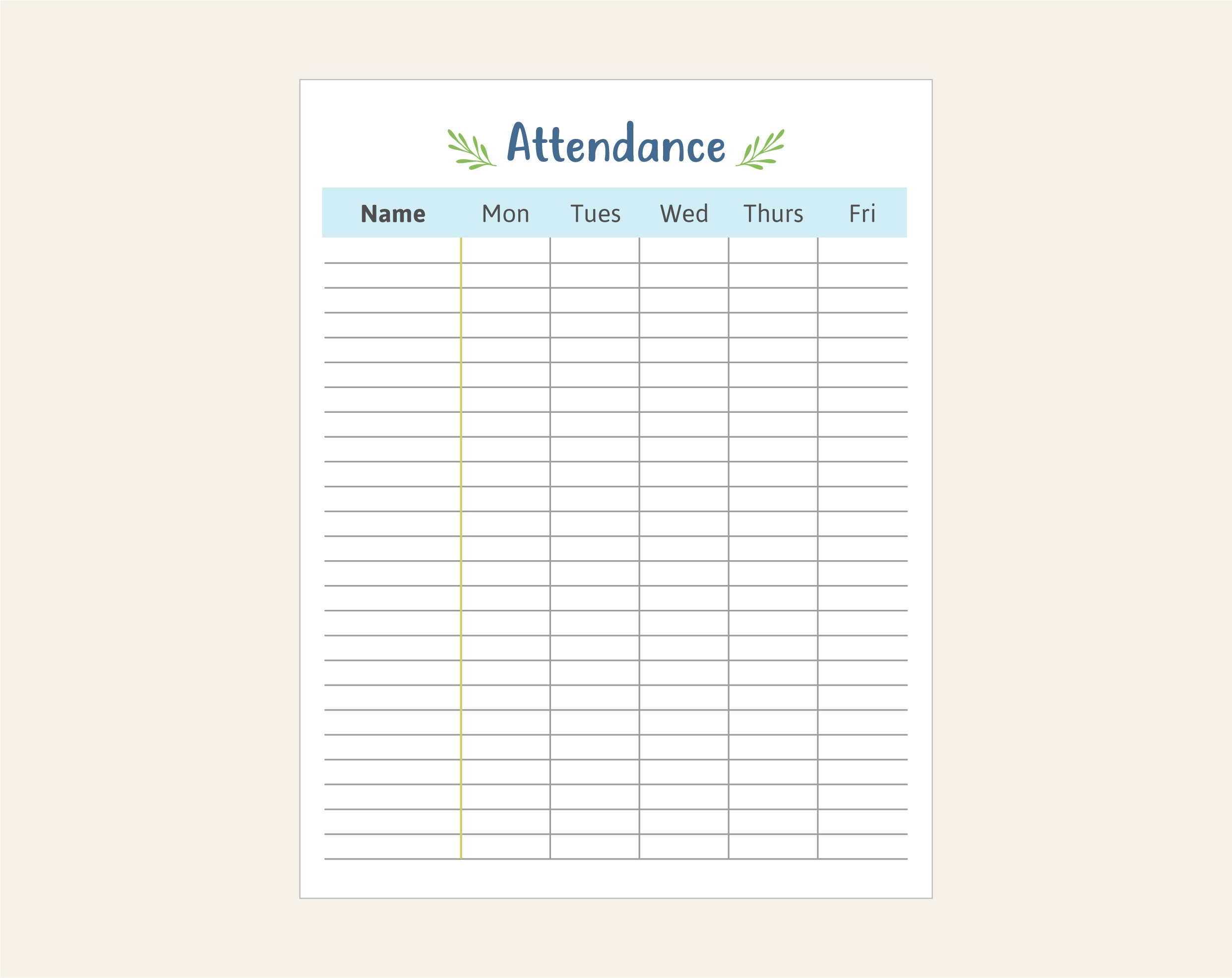 Weekly Attendance Sheet For Teachers Prints For Classroom Substitute Sub Kid Student Organizer Class Stationery Printable Resources Etsy